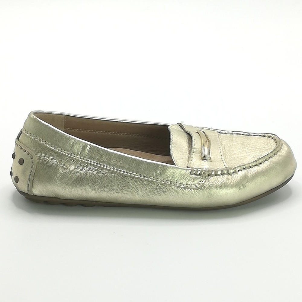 Vionic Shoes Womens Loafer Gold Metallic Leather Slip On Flat Dressy 9